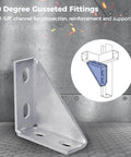 90 Degree Gusseted Fittings for Unistrut Channel 1-5/8 Inch: Carbon Steel Q235 4-Hole Right Angle Connector Brackets on metal surface