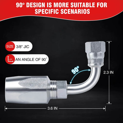 2-Pack 90 Degree Hydraulic Hose Field Repair Kit For Three Eighths Inch Inner Diameter Reusable, Zinc Plated Fittings And Components