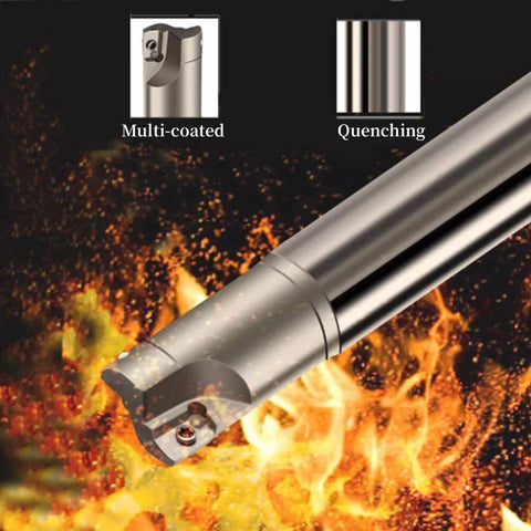 Beefy 90 Degrees BAP 300R Square Shoulder End Milling Arbor Kit With APMT1135 Coated Carbide Inserts against fiery background
