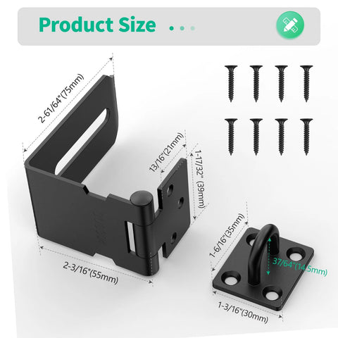 90 Degree Heavy Duty 304 Stainless Steel Padlock Hasp Lock for right angle file cabinets and drawers with screws, black 1pc