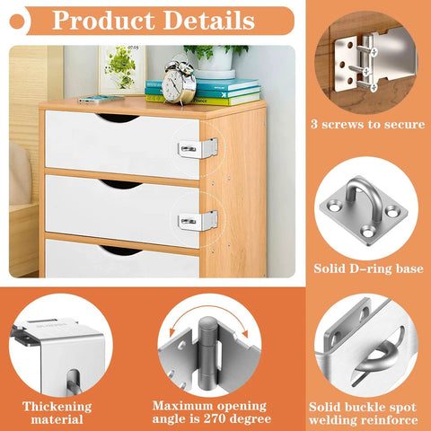 90 Degree Hasp Lock Latch for Desk Drawers and Cabinets on wooden furniture with stainless steel, anti scratch, corrosion resistant features