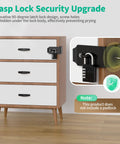 90 Degree Heavy Duty 304 Stainless Steel Padlock Hasp Lock installed on a wooden file cabinet, showing secure right-angle design