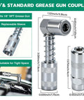 90° and standard grease gun coupler specifications from Must-Have All-In-One Grease Fittings Assortment Kit With DIY Tool Storage Box