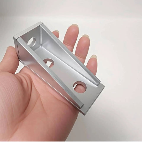 90 Degree Gusseted Fitting For 1 5 Eighths Inch Strut Channel With 3 Hole Heavy Duty Steel Right Angle Brackets For Half Inch Bolts Five Point Seven Millimeter Thick Pack Of 8, held in hand