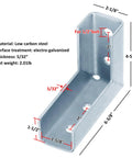 Two Pack 90 Degree Bend Strut Fittings For One And Five Eighth Inch Strut Channel Wrap Angle Splice Brackets Five Thirty Second Inch Thick Electro Galvanized Carbon Steel Silver Finish, showing front and side view with measurement labels.