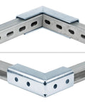 Two Pack 90 Degree Bend Strut Fittings For One And Five Eighth Inch Strut Channel Wrap Angle Splice Brackets Five Thirty Second Inch Thick Electro Galvanized Carbon Steel Silver Finish, installed view.