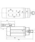 Technical diagram of Beefy 9.0 Kw Air Cooled CNC Spindle Motor With ER32 Chuck 18000 RPM Square Mount 4 Bearings Low Noise And Stable Performance