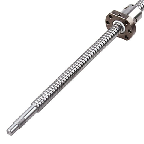 Close-up of 900mm SFU1605 CNC Ball Screw Assembly with Ballnut showing shiny, smooth surface for precision low-torque linear motion.