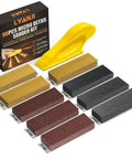 90Pc Micro Detail Sander Kit 3In1 Mini Block With 60–400 Grit Sandpaper for Wood, shown with yellow block and sandpaper array