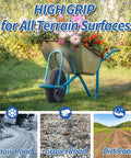 14.5 Inch Wheelbarrow Tire And Wheel With 5/8 Inch Axle Bore, Flat Free Solid Tire For 4.80/4.00-8, 3.50-8, And 4.00-6 Inches shown on a wheelbarrow.