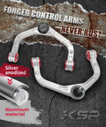 Beefed Up Aluminum Upper Control Arms For Ram 1500 2009 To 2022, Adjustable Front UCA, One Piece Forged T6 Aluminum, Greasable Ball Joints, Silver, Two Piece Set silver anodized arm set