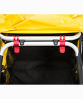 Nomad Touring Cargo Bike Trailer With Water Resistant Cover and Lightweight Aluminum Frame. View of interior and support bar.
