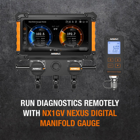 NX1GV Nexus 2 Digital Manifold Gauge With 2 Valve Kit And Vacuum Gauge, Wireless Temperature Clamps, High Definition Touchscreen, Class 0.4 Accuracy, Supports 100 Refrigerants, A2L Compatible, App Included on rugged HVAC kit
