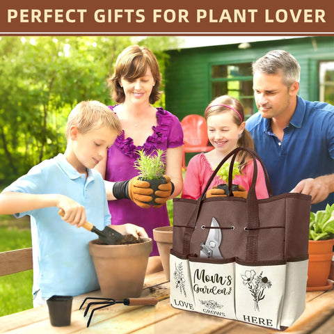 Family gardening with Mother's Day Garden Kit Gift Set For Mom From Daughter With durable tool tote and complete garden tools.