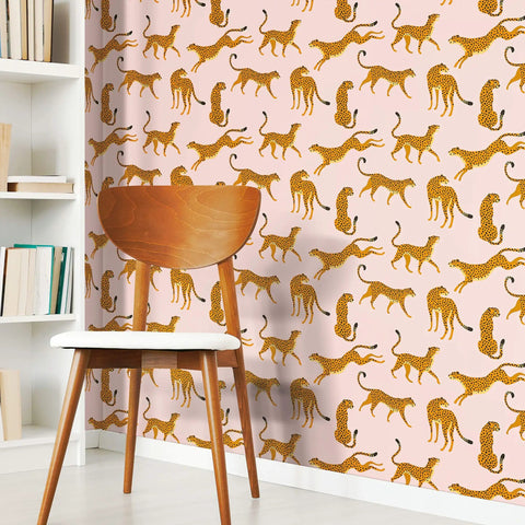 Pink And Orange Cheetah Peel And Stick Wallpaper Roll No Mess Easy To Install Eighteen Inches Wide And Eighteen Point Eight Six Feet Long 100 Percent Removable With No Sticky Residue Renters Friendly Decorative Wall Covering For Accent Walls