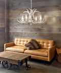 Dope 26 Inch White Resin Faux Horn Antler Chandelier Rustic Farmhouse Hanging Light for dining room or cabin with LED bulbs