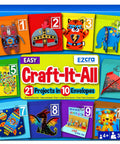 All In One Arts And Crafts Kit For Kids Aged 4 To 8, 21 Kid Friendly Projects Like Felt Masks, 3D Puzzles, Paper Airplanes, Gem Art, Scratch Art And More, Pre Cut Materials And Simple Hands On Step By Step Guides. Craft-It-All kit box with 10 envelopes