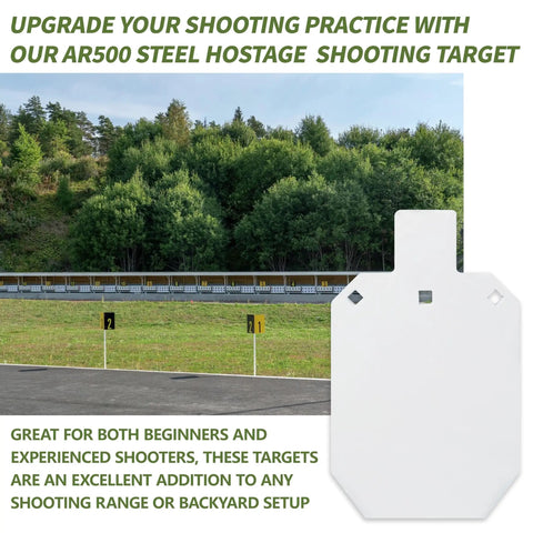 Heavy Duty AR500 Steel Targets For Shooting Range Torso Silhouette Target Metal Gong For Rifle And Pistol Practice 7 By 12 Inch Dent Resistant Built To Take Heavy Caliber Hits Tough As Nails Outdoors displayed on shooting range backdrop