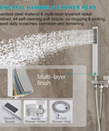 Powerful handheld spray of Brushed Nickel Shower System With 10 Inch Rain Showerhead, Handheld Spray, and wall-mounted holder.