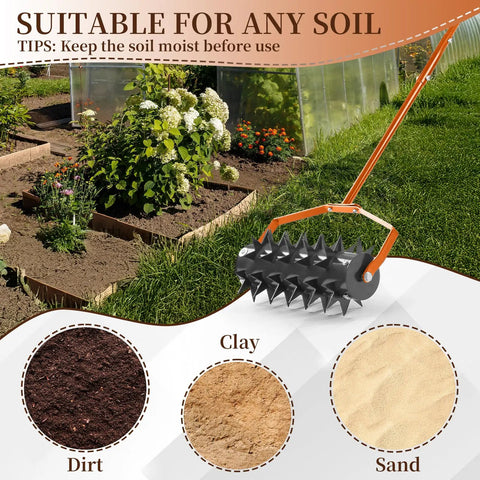 Beast Heavy Duty 18 Inch Manual Lawn Aerator Roller With 49 Inch Adjustable Handle Spike Aerator for deep soil penetration