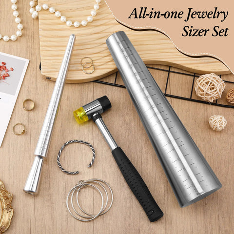 Complete Jewelry Sizer Kit With Ring Mandrel And Bracelet Mandrel Rubber Hammer And Stainless Steel Sizers For Ring And Bracelet Repair