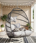 Hanging Egg Chair Indoor Outdoor Without Stand With Cushion Gray For Patio Backyard with cat lounging on cushion