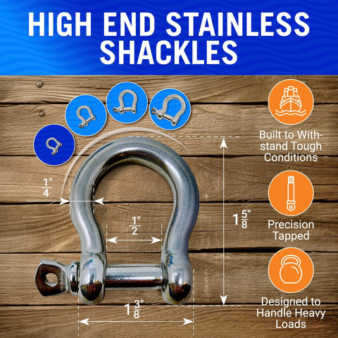 Beefy 316 Stainless Steel D Ring Shackles 4 Pack One Quarter Inch Mini Bow Or Clevis Anchor Shackles For Boats And Rigging