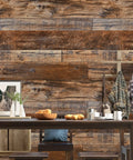 Room decorated with Brown Wood Look Peel And Stick Wallpaper For Cabinets Countertops Shelves And Walls, real wood texture