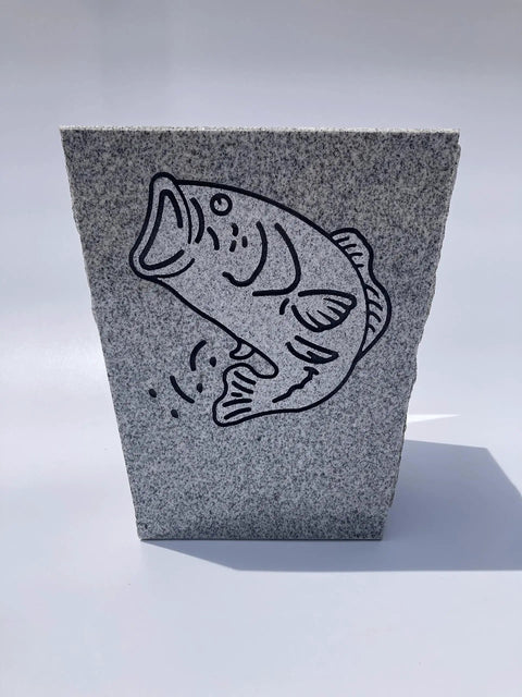 Tapered Granite Gravesite Vase With Engraved Design Gray Georgia Granite 8 By 6 By 10 Inches Handcrafted USA Made Memorial