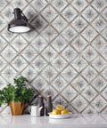 Harmonia Marrakech Blue 13x13 Ceramic Tile For Floor And Wall Use, Glazed With Subtle Texture And Low Sheen, Durable PEI IV Rated displayed on wall