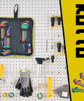 Heavy Duty Hex Key Allen Wrench Set With Metric And Imperial Sizes Torx And Star Bits in storage bag on pegboard