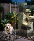 Four Tier Outdoor Water Fountain With LED Lights, 33.5 Inch Tall Resin Cascading Bowls Waterfall For Garden Patio Backyard