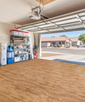 Wood Grain Foam Floor Tiles With Interlocking EVA Puzzle Mats And Borders, Three Eighths Inch Thick, 48 Sq Ft Coverage in garage