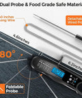 2-In-1 Instant Read Meat Thermometer With Dual Probes, ultra fast digital food thermometer with foldable and detachable probes