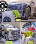 Chenille Premium Scratch-Free Microfiber Wash Mitt For Your Ride Car Cleaning Lime Green Ultra-Soft Glove In Use On Car, Truck, SUV