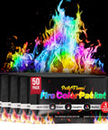 Color Changing Campfire Packets For Fire Pit 50 Pack Rainbow Flames For Outdoor Fireplaces And Bonfires Totally Lit Camping Essential For Kids And Adults Everyone Loves It displayed with vibrant flames