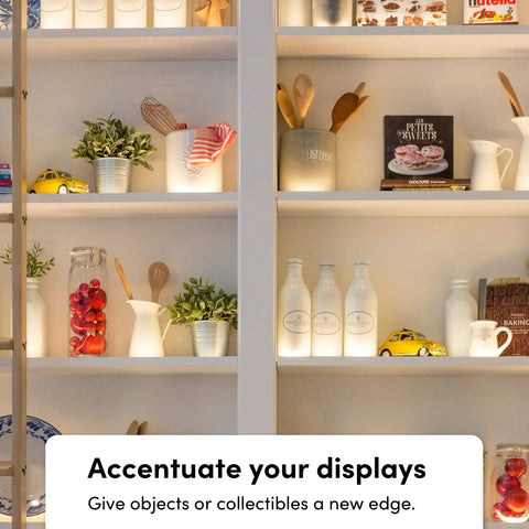 Smart LED Light Strip Bundle With 120 Inch Main Strip And Two 40 Inch Extensions Multicolor RGB accentuating kitchen shelf displays
