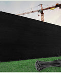 5 Foot By 50 Foot Black Fence Privacy Screen Windscreen Cover Netting Tarp Shade Cloth For Outdoor Use Commercial Grade 170 GSM Virgin HDPE UV Stabilized Cable Ties Included Custom Size Available, shown installed at construction site