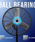 Front view of Beefy High Velocity 30 Inch Pedestal Fan, metal blades and ball bearing, ideal for industrial spaces and large rooms.