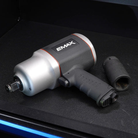Shop Grade 3/4 Inch Drive Air Impact Wrench Featuring 1400 Ft Lbs Torque And 6000 Rpm Speed And Adjustable Pneumatic Mechanic Tool on dark surface.