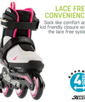 Kid's Adjustable Inline Skates With Lace-Free Closure, Black And Pink, Microblade 3WD Shell For Perfect Balance, Four-Size Fit.