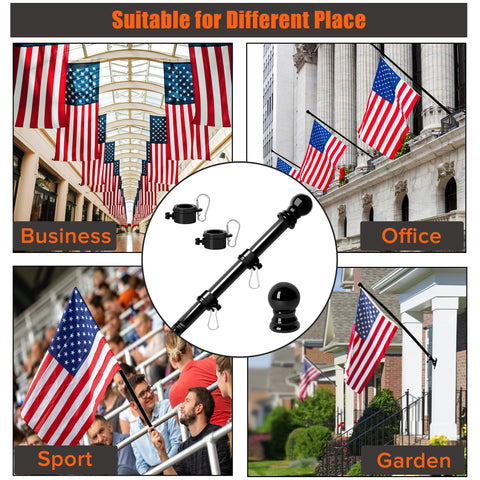Six Foot Black Stainless Steel Flag Pole Kit With 360 Degree Anti Wrap Ring, Tangle Free Design used in various outdoor settings