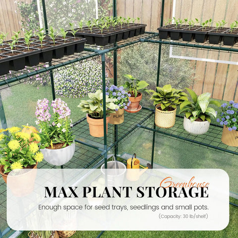 Walk In Outdoor Greenhouse With Thickened Cover And Reinforced Frame, Screen Windows And Mesh Door, 56 By 56 By 77 Inches, Three Tiers And Fourteen Shelves For Seedlings, Easy Access For Gardeners