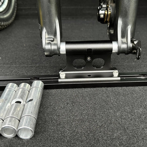 Dope Bike Fork Mount Block for Truck Bed Racks and Van Floors, L Track Ready, 4-In-1 Thru Axle Adapter Kit Fits 9x100mm, 12x100mm, 15x100mm and 15x110mm, Easy Install and Solid Secure Hold mounted on L-track with fork and axle sleeves