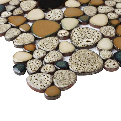Beige Pebble Shower Floor Tile Mosaic Set For Bathroom Wall Backsplash 5 Sheets Covering 5 Sq Ft Mesh Mounted Pebble Tiles With Foam Pads Safely Packed In Thick Carton Box