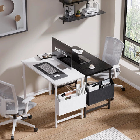 32 Inch Computer Desk For Small Spaces With Storage Bag And Headphone Hook Space Saving Home Office Work Desk in modern setting.