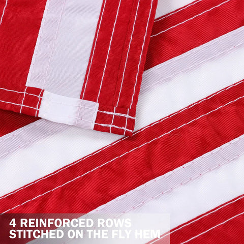 Close-up of Two Pack American Flag Garden Flags Embroidered 12 By 18 Inches Deluxe Stars And Stripes USA Garden Flags showing reinforced stitching