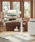 Electric Sit-Stand Standing Desk With Two Drawers, Adjustable Height From 28.3 To 47.2 Inches, 48 By 24 Maple Top in home office