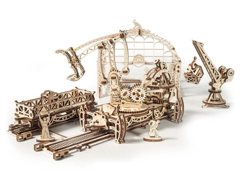 Rail Mounted Mechanical Claw Wooden Model Kit 3D Puzzle Assembly For Teens And Adults A Brain Teaser With Moving Levers On A Full Scale Rail Platform Detailed Construction Guide And Hands On Educational Fun, laser-cut plywood model