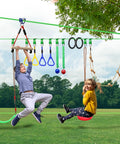 Two In One Ninja Warrior Obstacle Course With Zip Line For Kids And Adults Transformable Backyard Slackline Kit installed
